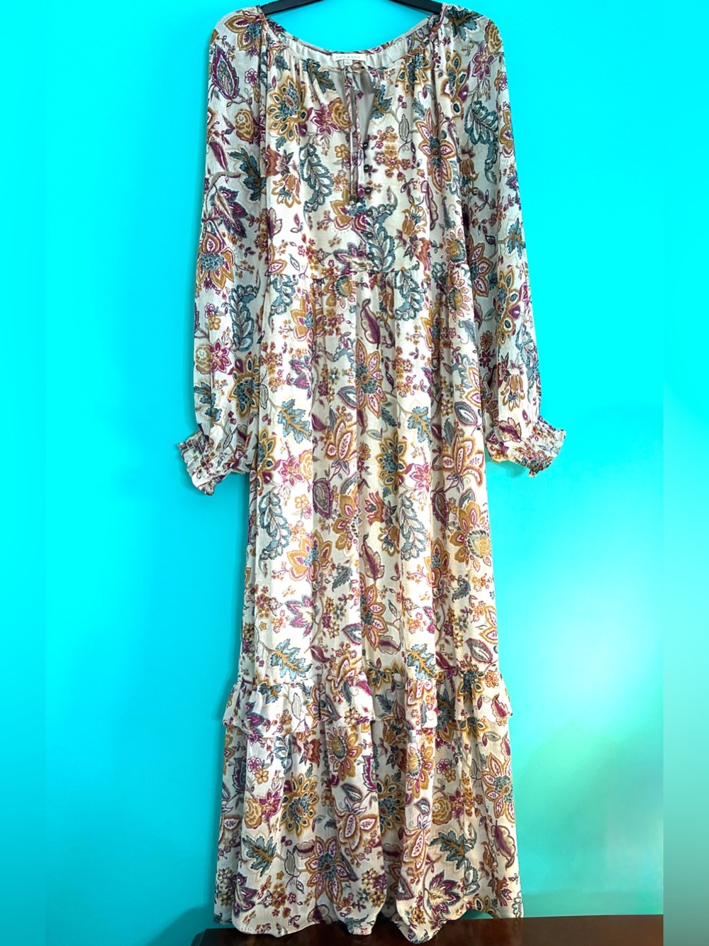 Kate & Sam Boho  Tiered Floral Long Sleeve Maxi Dress
